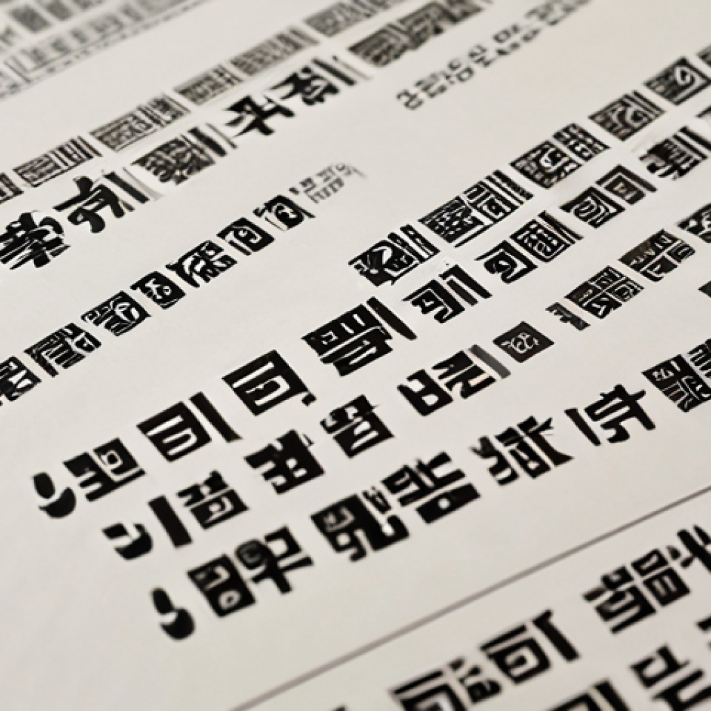 **High-quality Korean text document printing:** A close-up shot of crisply printed Korean characters on white paper, showcasing the clarity and precision achievable with optimized printer settings. Focus on the sharp edges and even ink distribution of the characters.