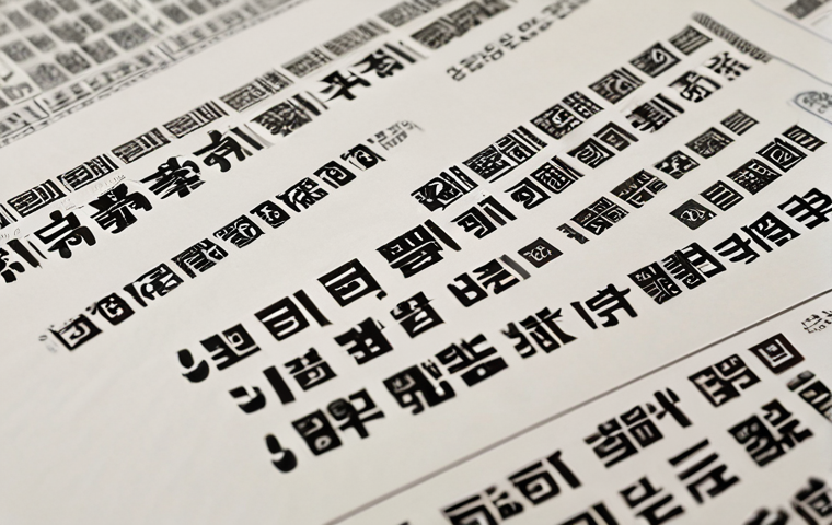 **High-quality Korean text document printing:** A close-up shot of crisply printed Korean characters on white paper, showcasing the clarity and precision achievable with optimized printer settings. Focus on the sharp edges and even ink distribution of the characters.