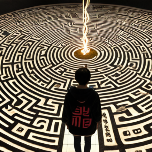 Home 14 A Polish student, initially overwhelmed, standing in a fantastical labyrinth woven from intricate Korean characters and grammatical particles, symbolizing the agglutinative morphology. The path forward glows towards an open "magic book" revealing simplified, understandable Korean structures, indicating a moment of profound understanding and breakthrough. Subtle architectural elements reminiscent of historic Polish cities are in the background. The mood is one of discovery and intellectual journey.