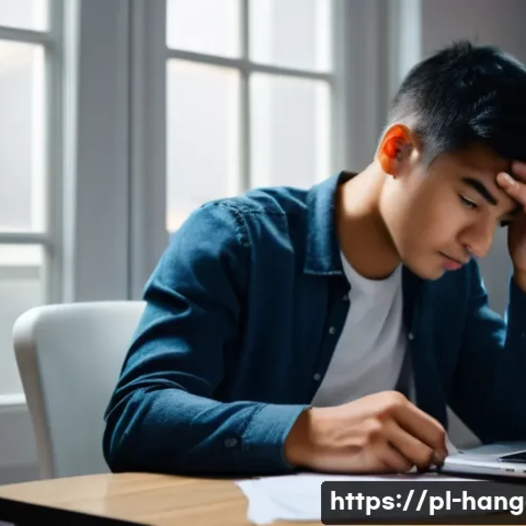 한글 문서 자동 저장 기능 - **Prompt:** A young adult, visibly frustrated, sits hunched over a laptop at a dimly lit desk in a h...