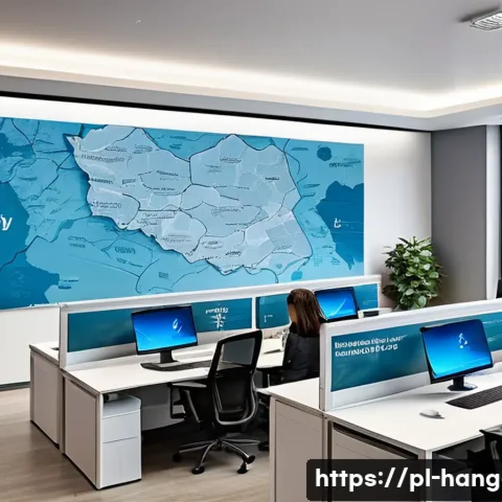 한글과 IT 기술 접목 사례 - A modern office environment in Poland showcasing a diverse team of professionals collaborating over ...
