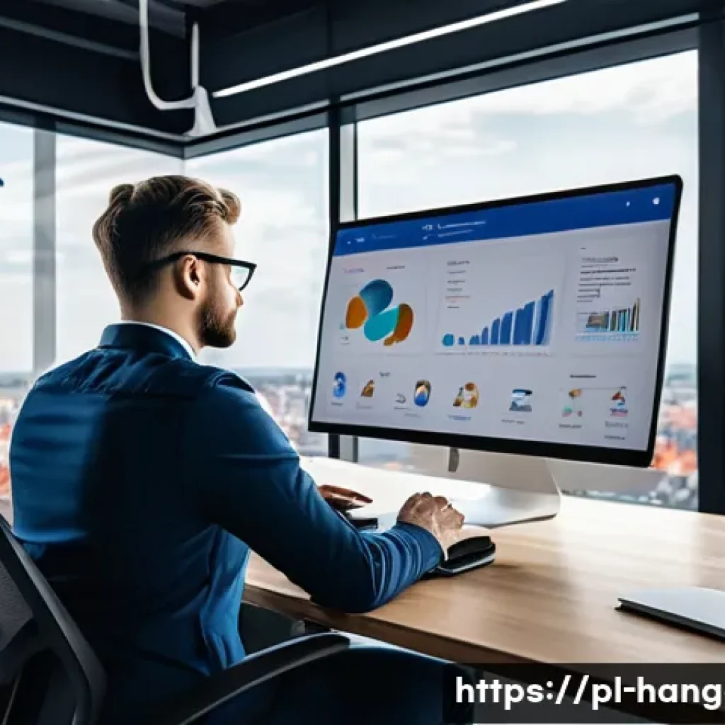 한글과 온라인 광고 - A professional digital marketing workspace focused on Polish market localization: a modern office wi...