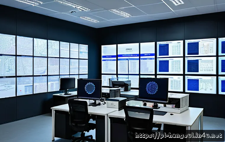 한글과 언어학 연구 - A modern digital linguistics laboratory in Poland, featuring advanced AI-powered computers analyzing...