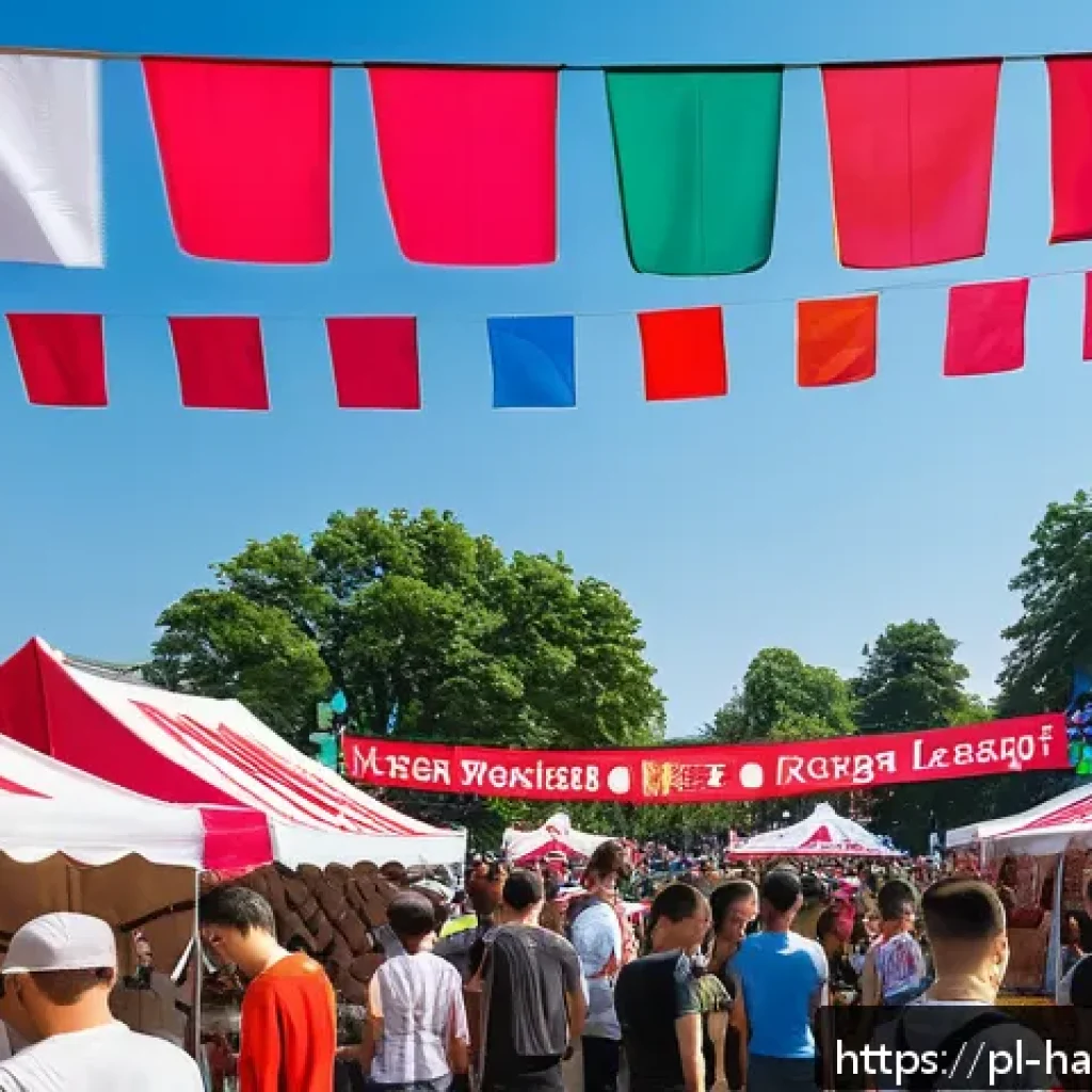 한글과 다문화 사회 - A vibrant cultural festival scene in a Polish city park, featuring diverse groups of people includin...