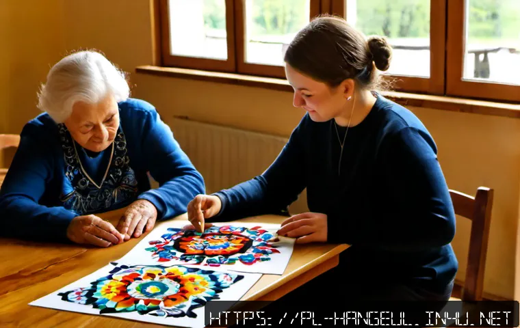 Home 17 한글과 문화 예술 - Photorealistic cultural arts workshop in a bright historic Polish community center, an elderly woman...